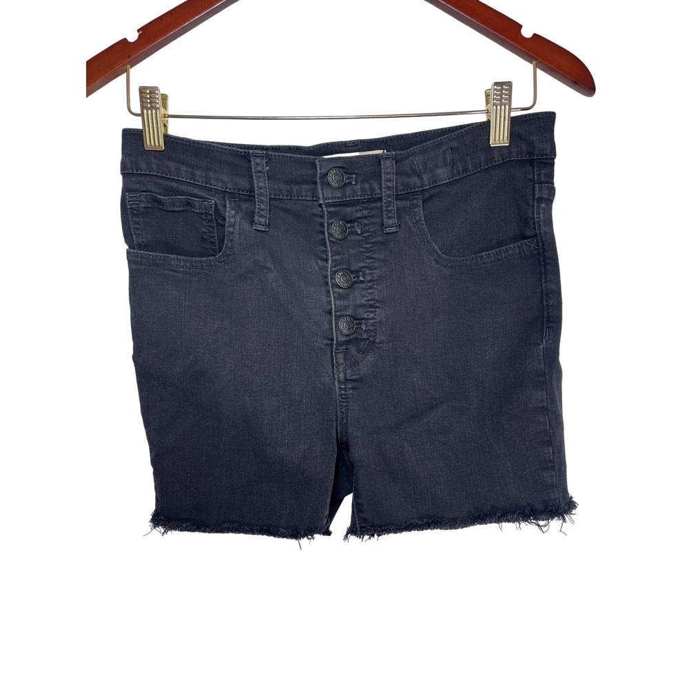 Madewell Shorts Womens 27 Black Mid Rise Button Fly Raw Hem Cutoff Denim Stretch